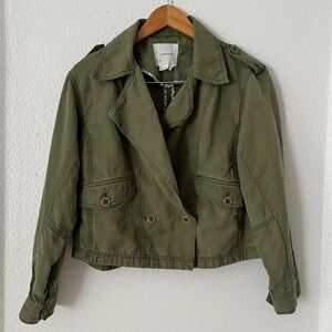 Anthropologie Linen Blend Womens Size Small Cropped Military Jacket Army Green